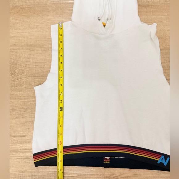 Aviator Nation Logo Stripe Sleeveless Crop Pullover White Hoodie Size Small - Picture 6 of 6